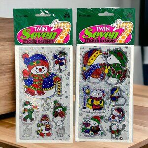 Vtg 80s 90s Stickers Twin Seven CHRISTMAS Snowman Bear Prism Holographic Sealed